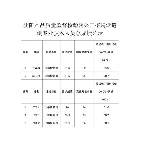沈陽產(chǎn)品質(zhì)量監(jiān)督檢驗院公開招聘派遣制專業(yè)技術(shù)人員總成績公示